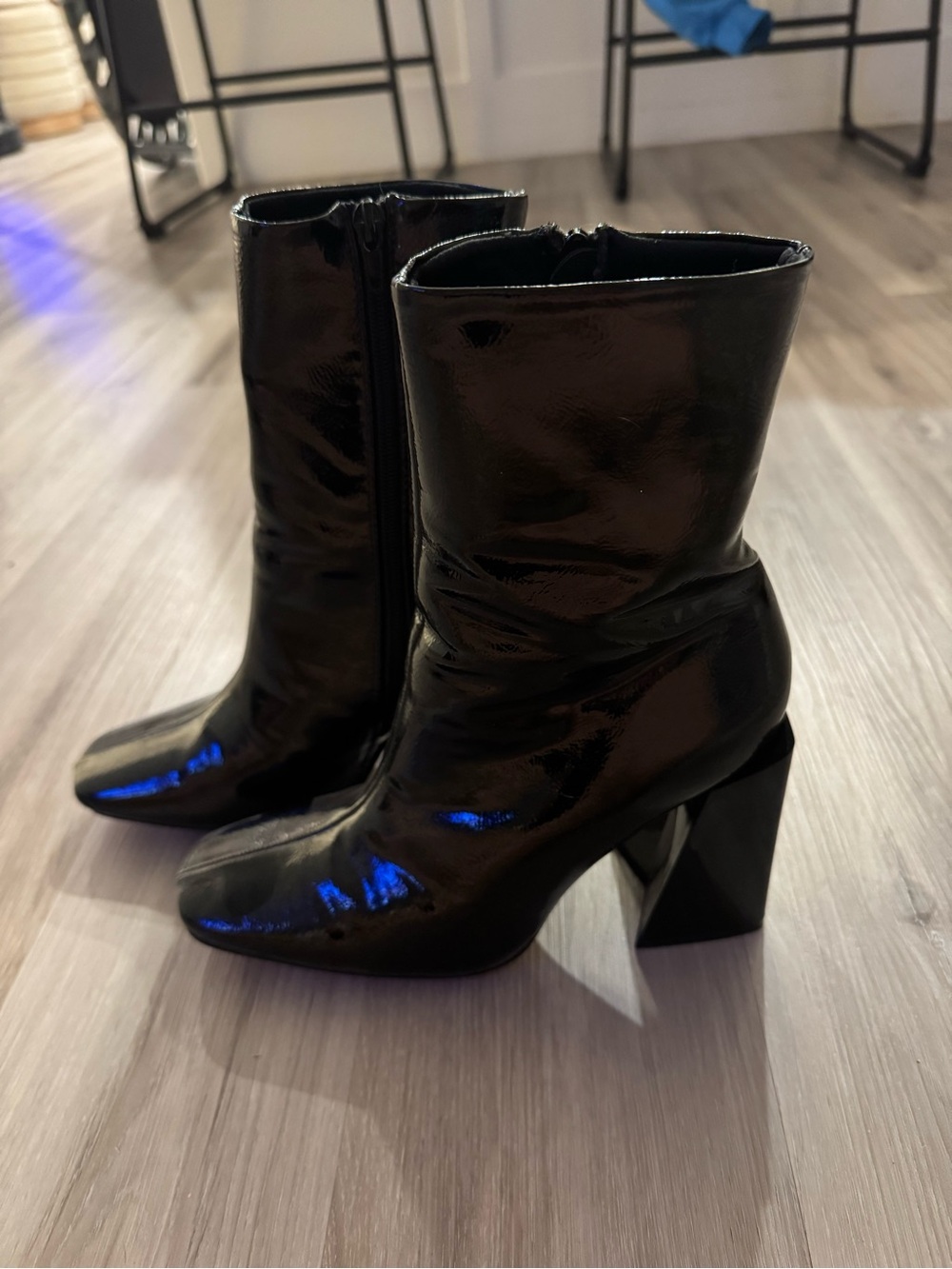 Nasty Gal Black Patent Chunky Heel Boots